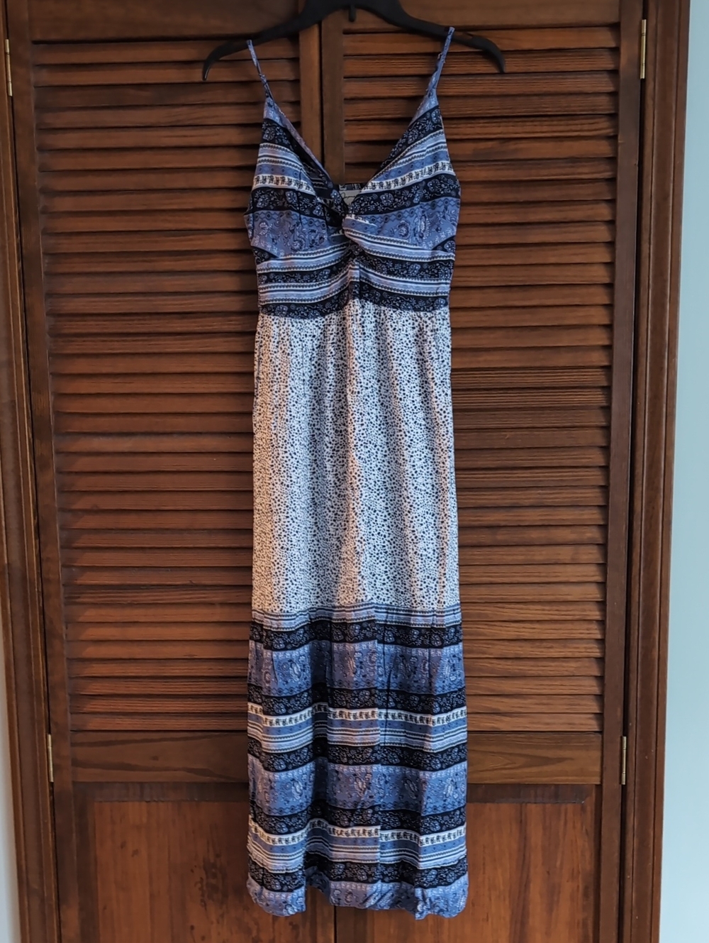 Japna Blue Patterned Maxi Dress with Spaghetti Straps